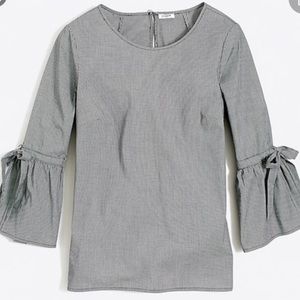 J. Crew Factory Micro Gingham Bow Sleeve Top